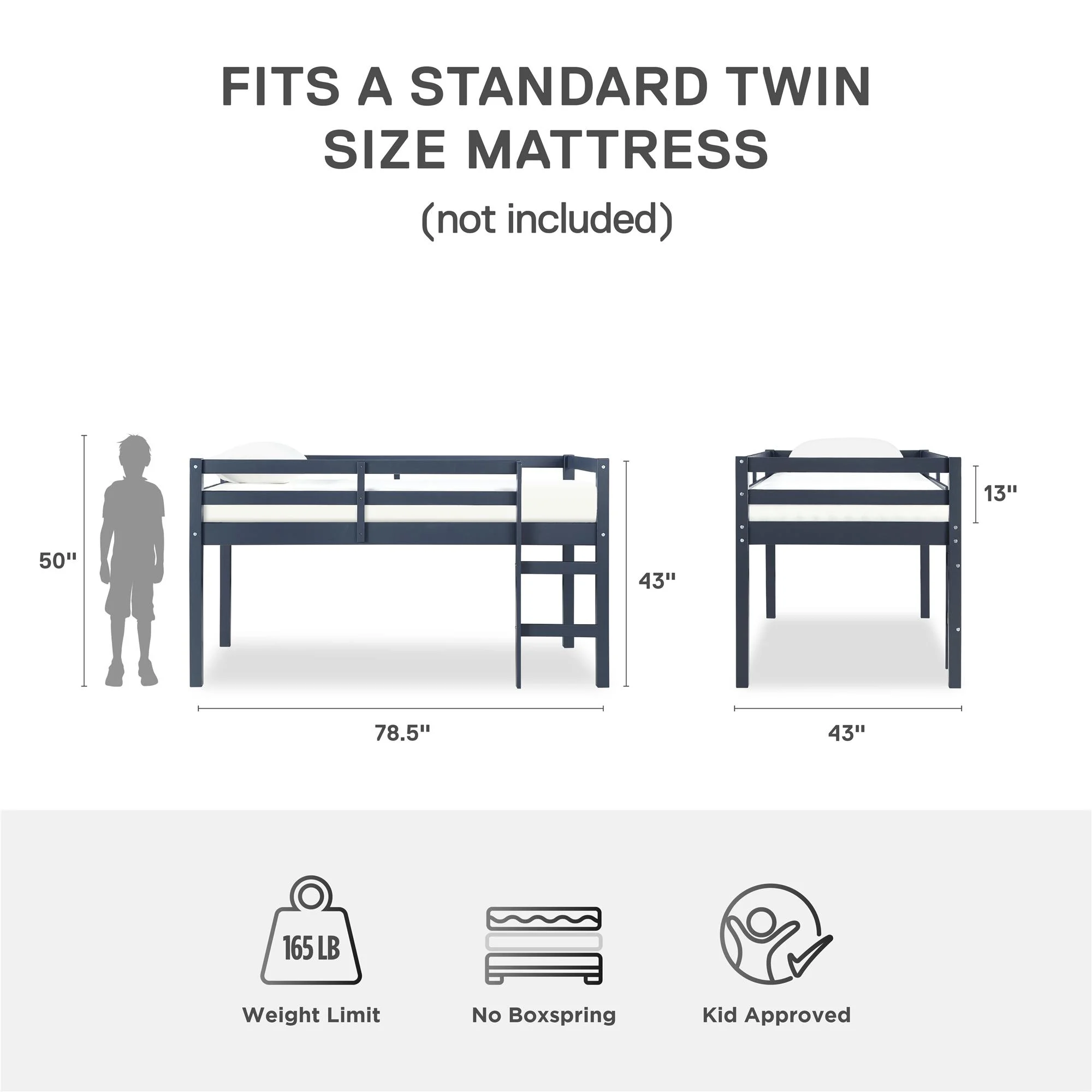 DHP Benson Junior Twin Loft Bed, Blue