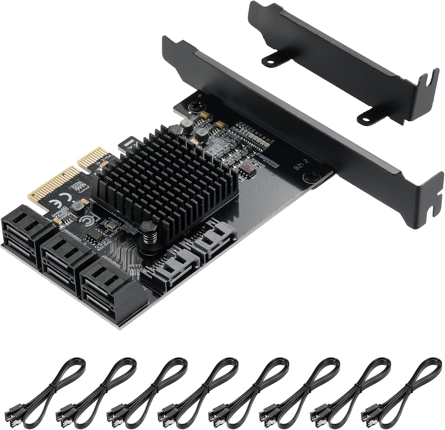 YUNKOZAND 4X PCIE SATA Card 8 Ports,with 8 SATA Cables,PCIE to SATA 3.0 6 Gbps Controller,PCIE SATA Expansion Card,PCIE SATA Controller Card,ASM1166+JMB575 Chips (8 Ports SATA-4X)