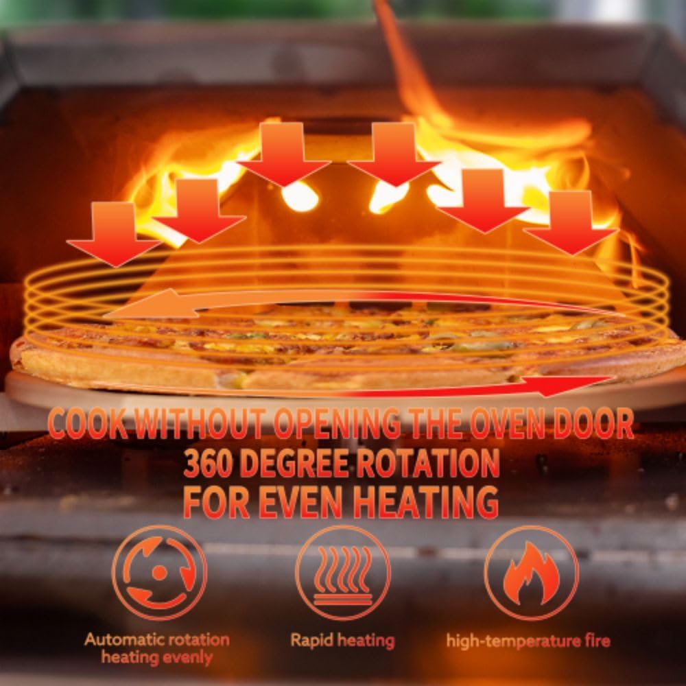 Tzou Pizza Oven Portable 12" Outdoor Wood Fired Pizza Oven with Built-in Thermometer Stainless Steel Pizza Stove for Outside Backyard Camping Picnics Black Automatic Hexagon