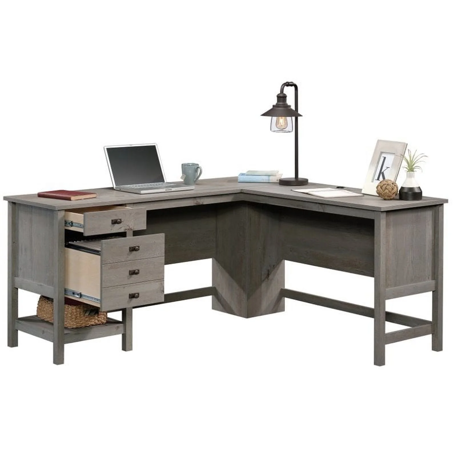 Home Square 3 Piece Set with 3-Shelf Bookcase L-Shape Computer Desk Coffee Table