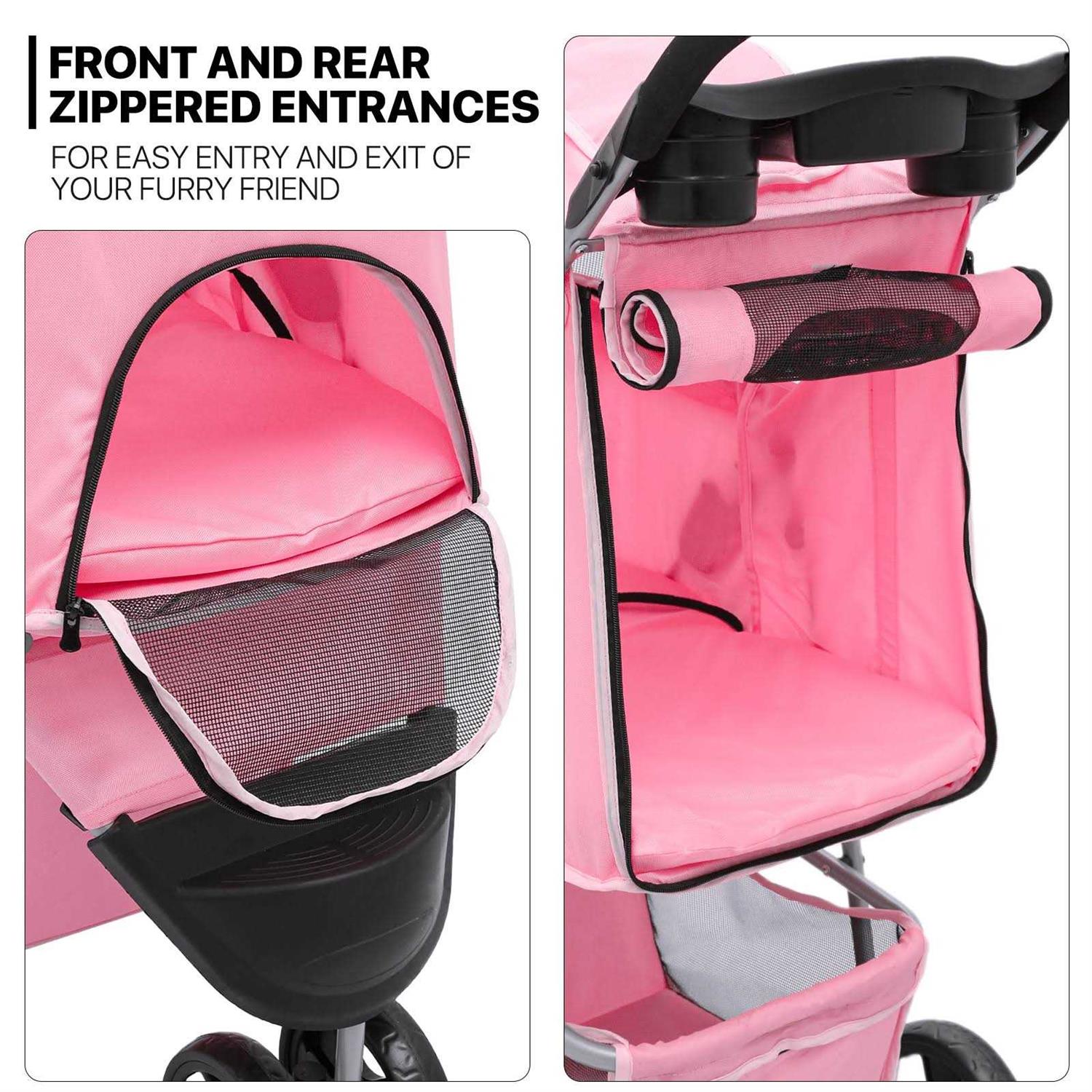 MoNiBloom Foldable Pet Stroller with Weather Cover, 3 Wheels Pet Small Dogs and Cats with Storage Basket and Cup Holder - Pet Supplies online store