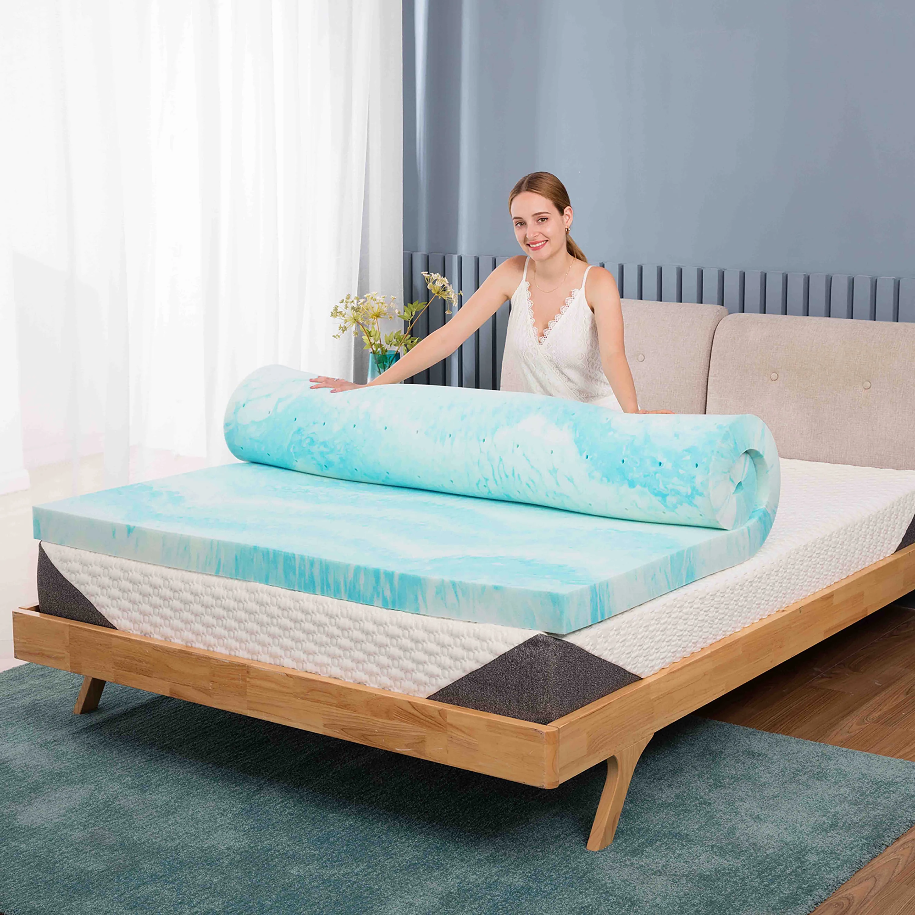 4''KING Memory Foam Mattress Topper, Cooling Gel Mattress Topper CertiPUR-US Certified