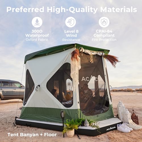 Space Acacia Camping Tent, 2-3 Person Pop Up Tent for Camping with 6'10'' Height, 1 Door, 8 Windows, Waterproof Easy Setup Instant Hub Tent with Removable Rainfly, Footprint for Car Camping, Glamping