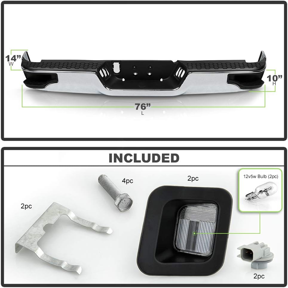 ACANII - For 2009-2018 Dodge Ram 1500 10-12 Ram 2500 3500 [Corner Step Style] Chrome Steel Complete Rear Bumper Assembly