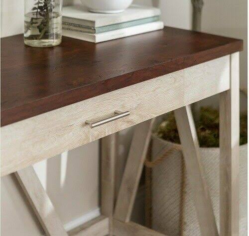 Walker Edison Furniture 46 in. White Oak/Brown Rectangular 1 -Drawer Writing Desk with Storage