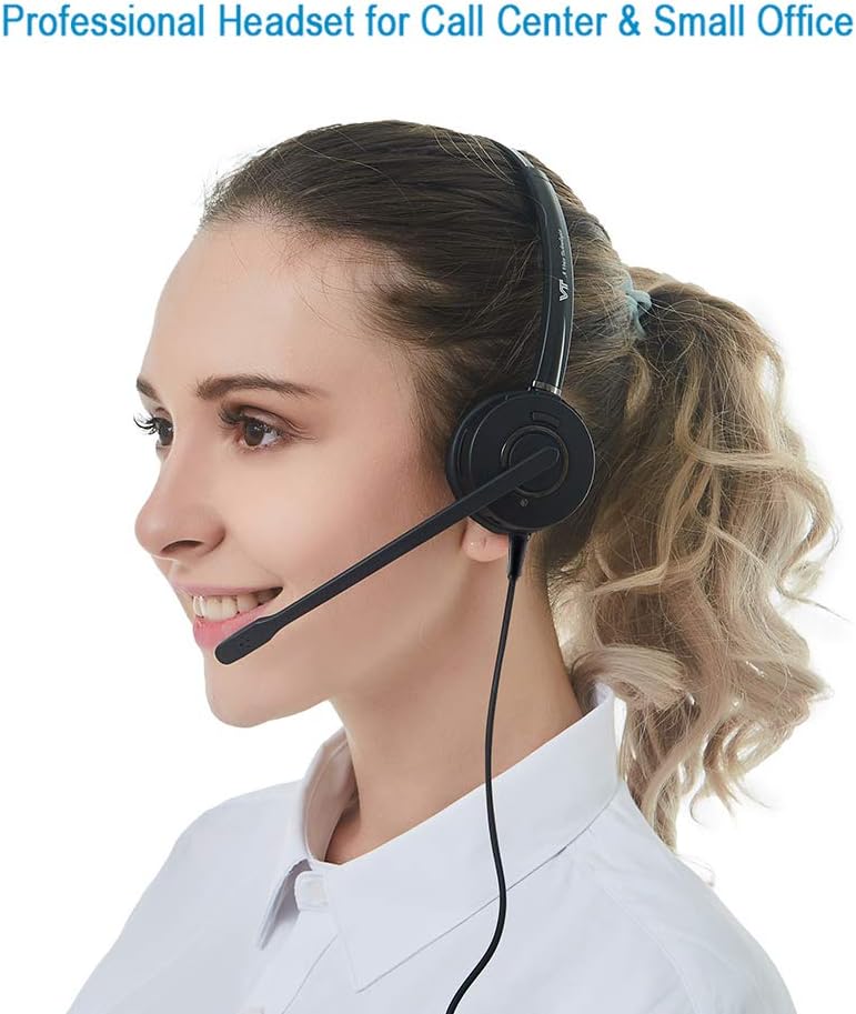 Call-Center USB-Headset with Microphone Binaural UC Computer-Headphone - Noise Cancelling Mic&Mute PC Teams Skype for Business Pack of 2
