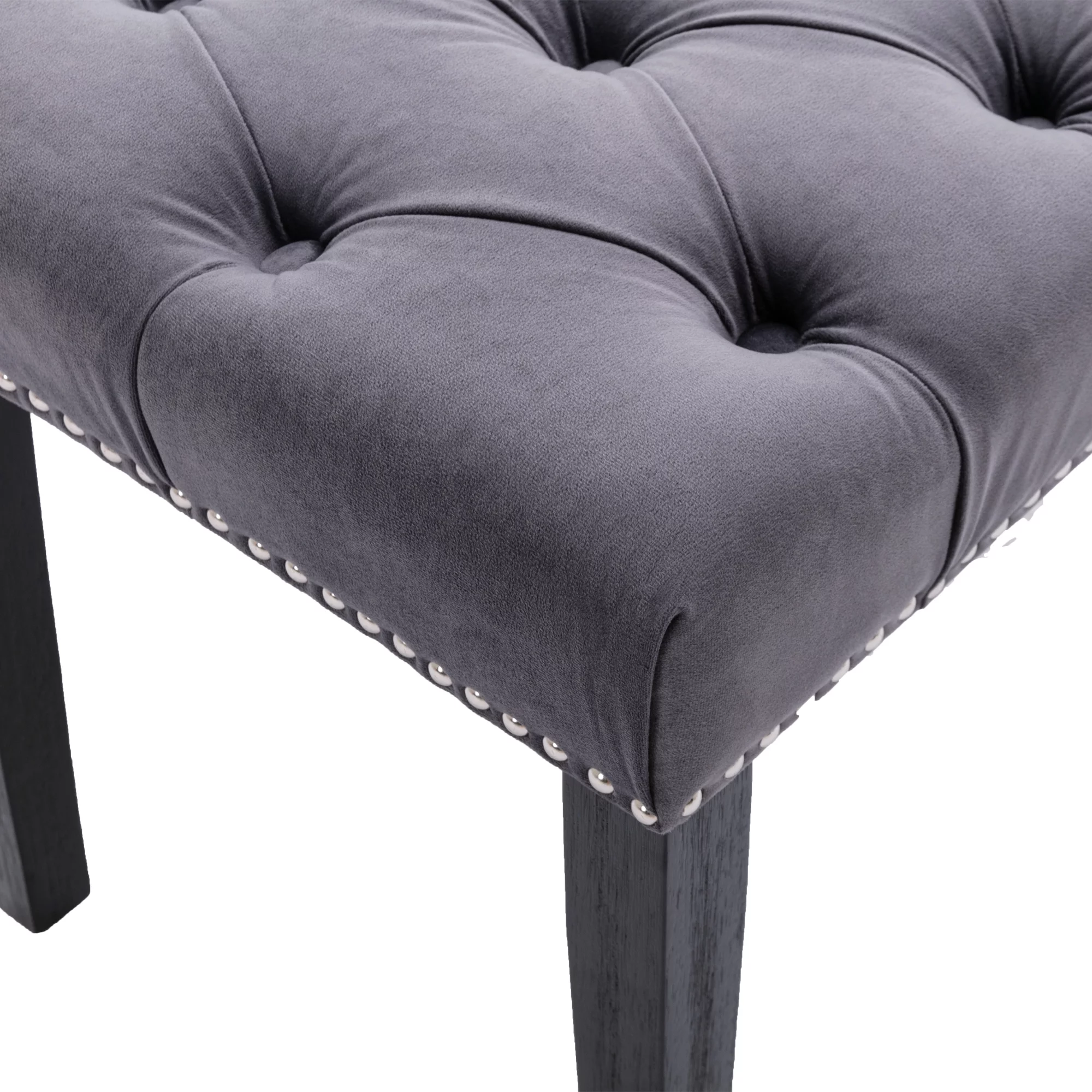 Upholstered Tufted Bench Ottoman, Modern Velvet Ottoman Bench, Button Dining Bench Window Seat for Living Room Bedroom, Fabric Entryway Bench with Wood Legs, Dark gray