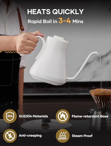 Cocinare Electric Gooseneck Kettle with Temperature Control, Pour Over Coffee & Tea, 1200W for 180-sec Quick Boil Time, Stainless Steel Kettle Water Boiler