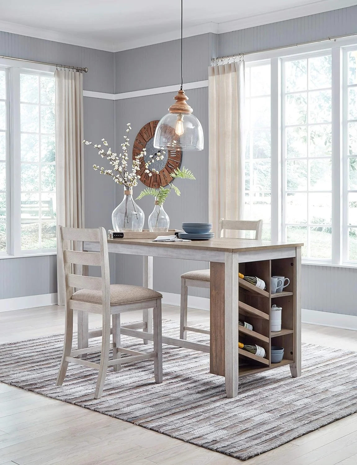 Signature Design by Ashley Casual Skempton Counter Height Dining Table  White/Light Brown