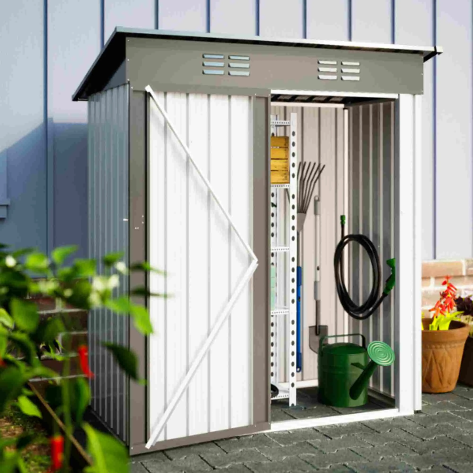 Dinling 5 ft. W x 3 ft. D Garden Tool Storage Shed Outdoor Metal Shed - Curated Treasures Market