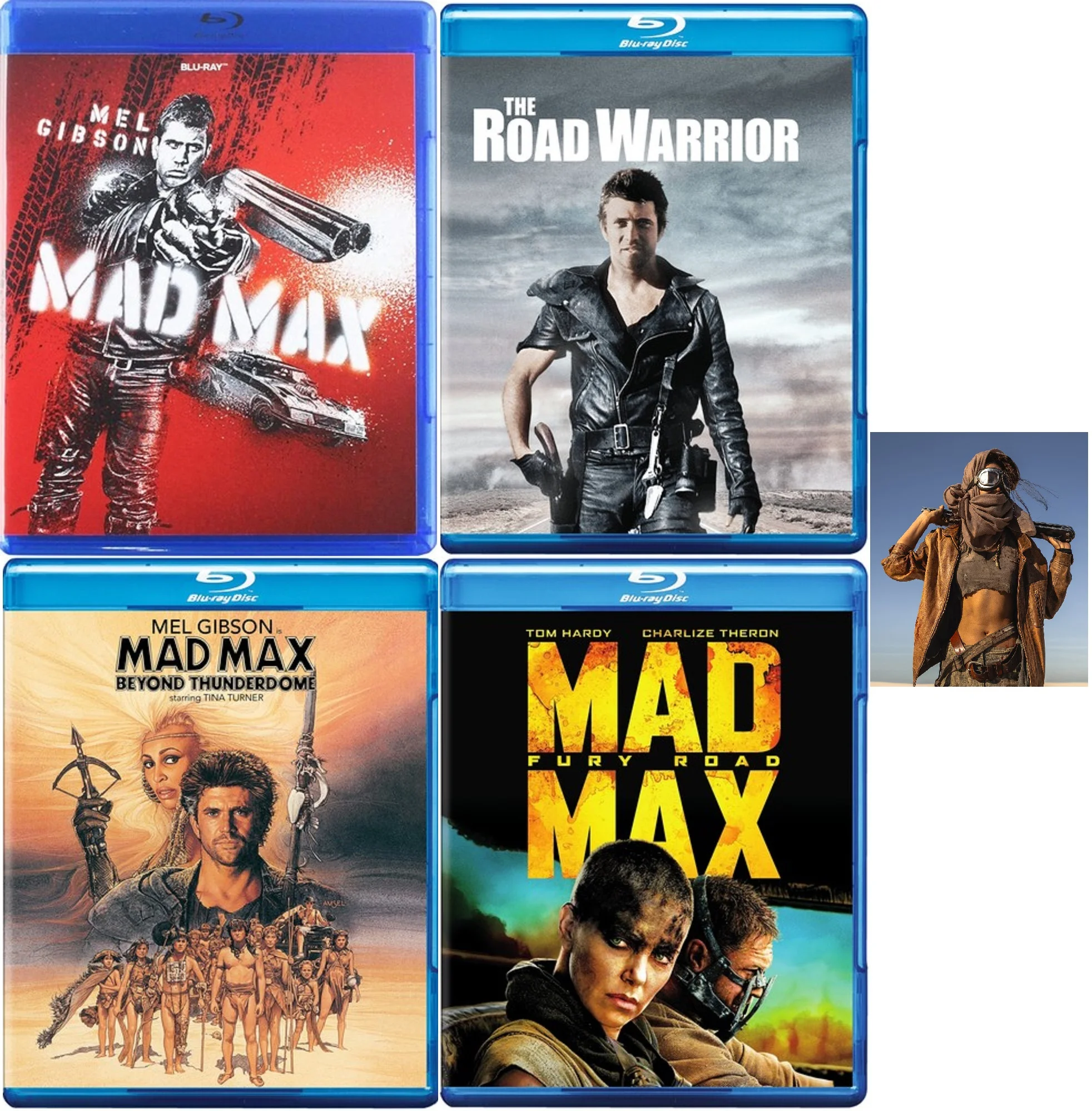 Mad Max, The Road Warrior, Beyond Thunderdome & Fury Road 4 Blu Ray Set Incudes Road Warrior Glossy Print Art Card