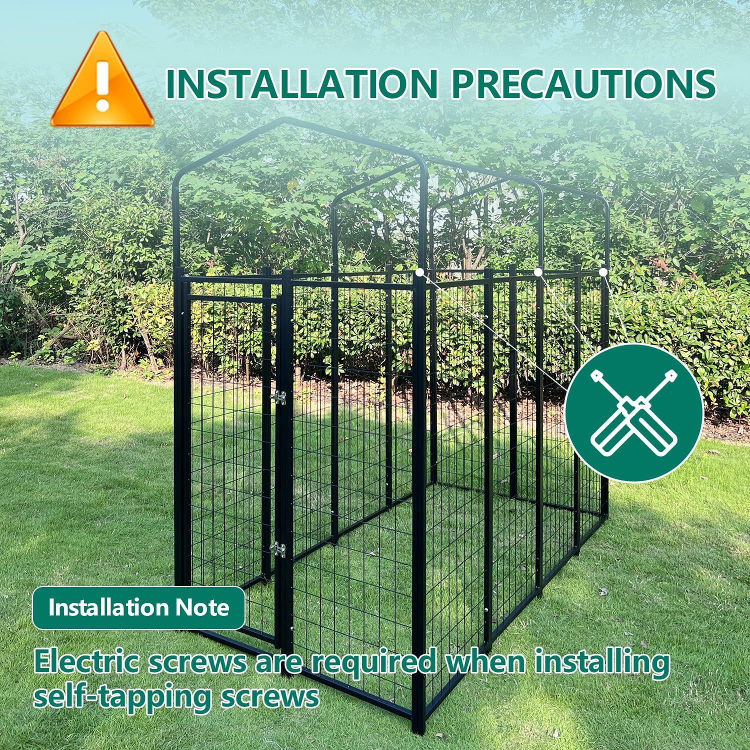Aixvx Large Outdoor Dog Kennel 86" L x45 W x 79" H, Heavy Duty Outdoor Fence Dog Cage, Anti-Rust Dog Pens Outdoor Dog Fence with Waterproof UV-Resistant Cover and Secure Lock for Backyard(with Roof - Curated Treasures Market