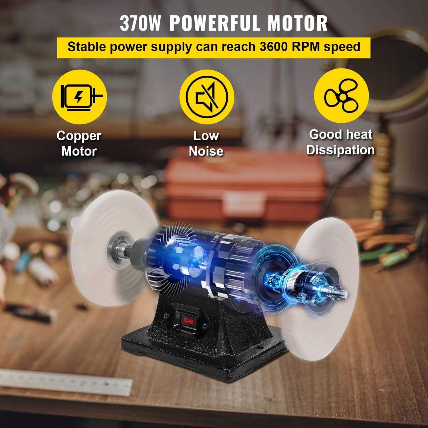 VEVOR Bench Buffer Polisher 8 inch Buffing Machine 370W Motor with 3600 RPM - Shop Hardware Tools Online Store