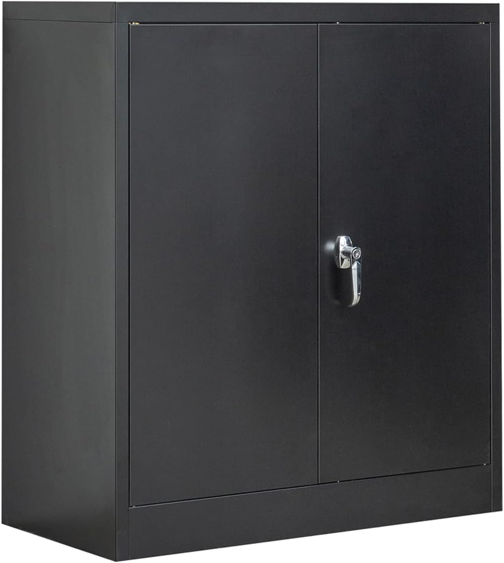 Metal Storage Cabinet with 2 Shelves and 2 Doors, Steel Locking Cabinet for Home Office, Garage, Utility Room and Basement, 36.2 H x 31.5 W x 15.7 D (Black)
