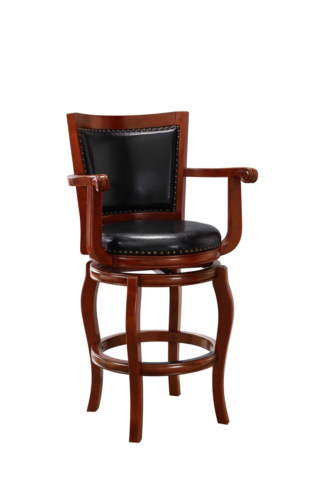 Boraam Jones 29in. High Back Swivel Wood Bar Stool with Arms - Black/Cherry Finish