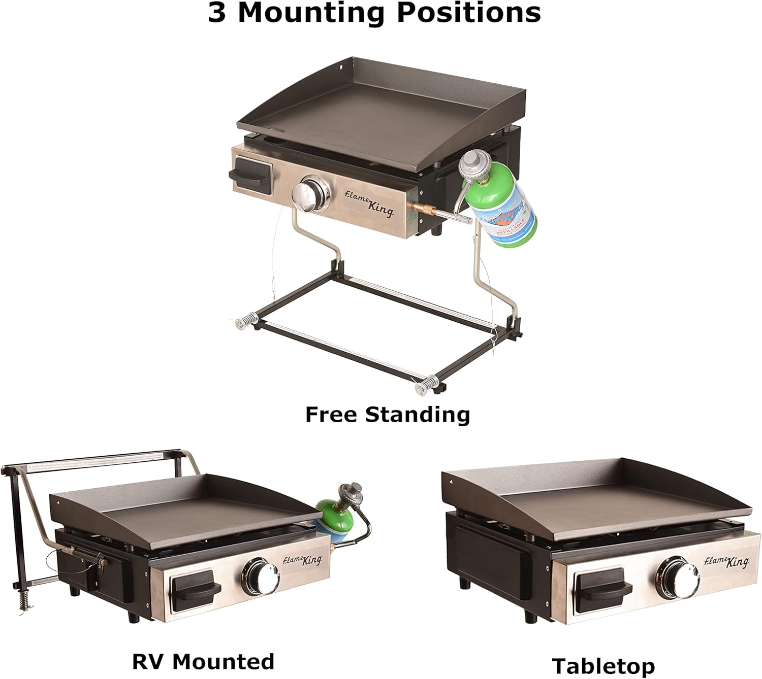 Flame King 17-inch Flat Top Griddle for Outdoor BBQ Grill, Portable Propane Gas Griddle for Camping and Tailgating, w/ Mounting Bracket