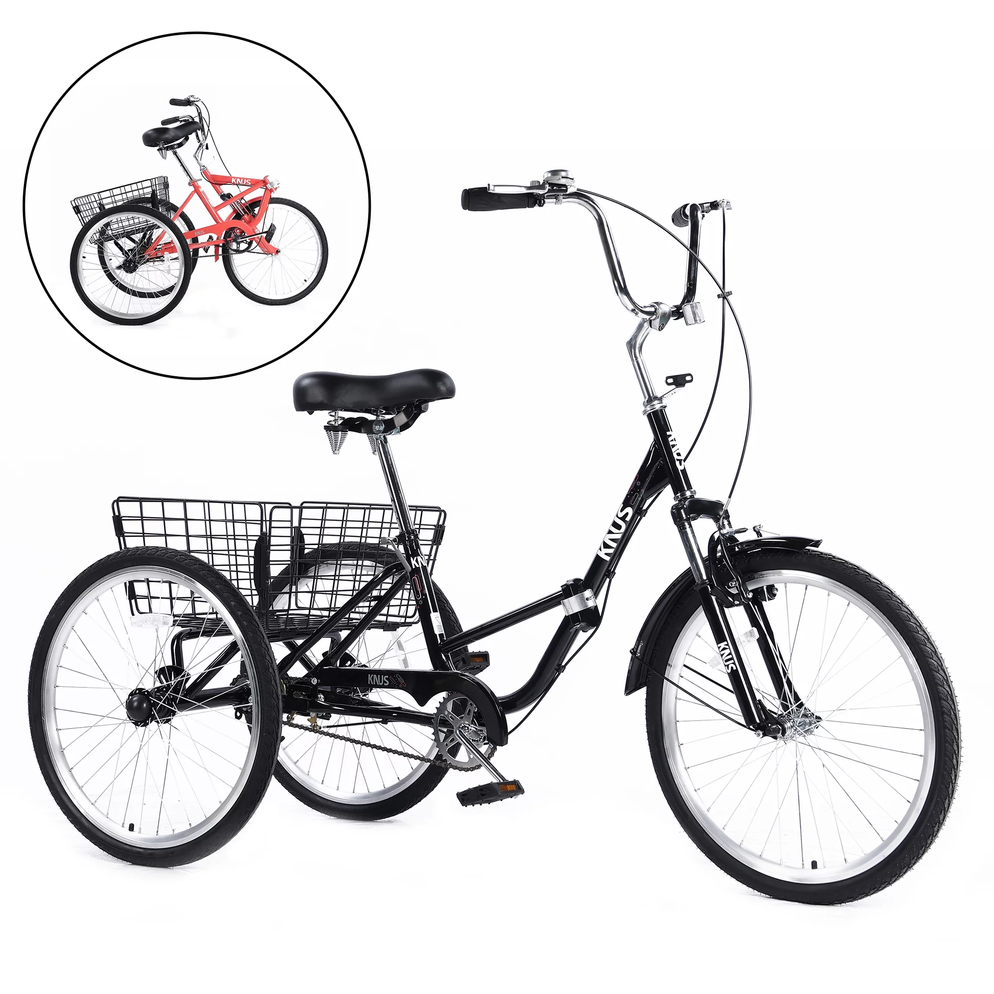 LISUEYNE Adult Folding Tricycles,Three Wheel Cruiser Bike,24 inch Wheels Adult Trikes with Low Step-Through,Large Basket,Foldable Tricycle for Adults,Women,Men,Adjustable Seat,Black - Curated Treasures Market