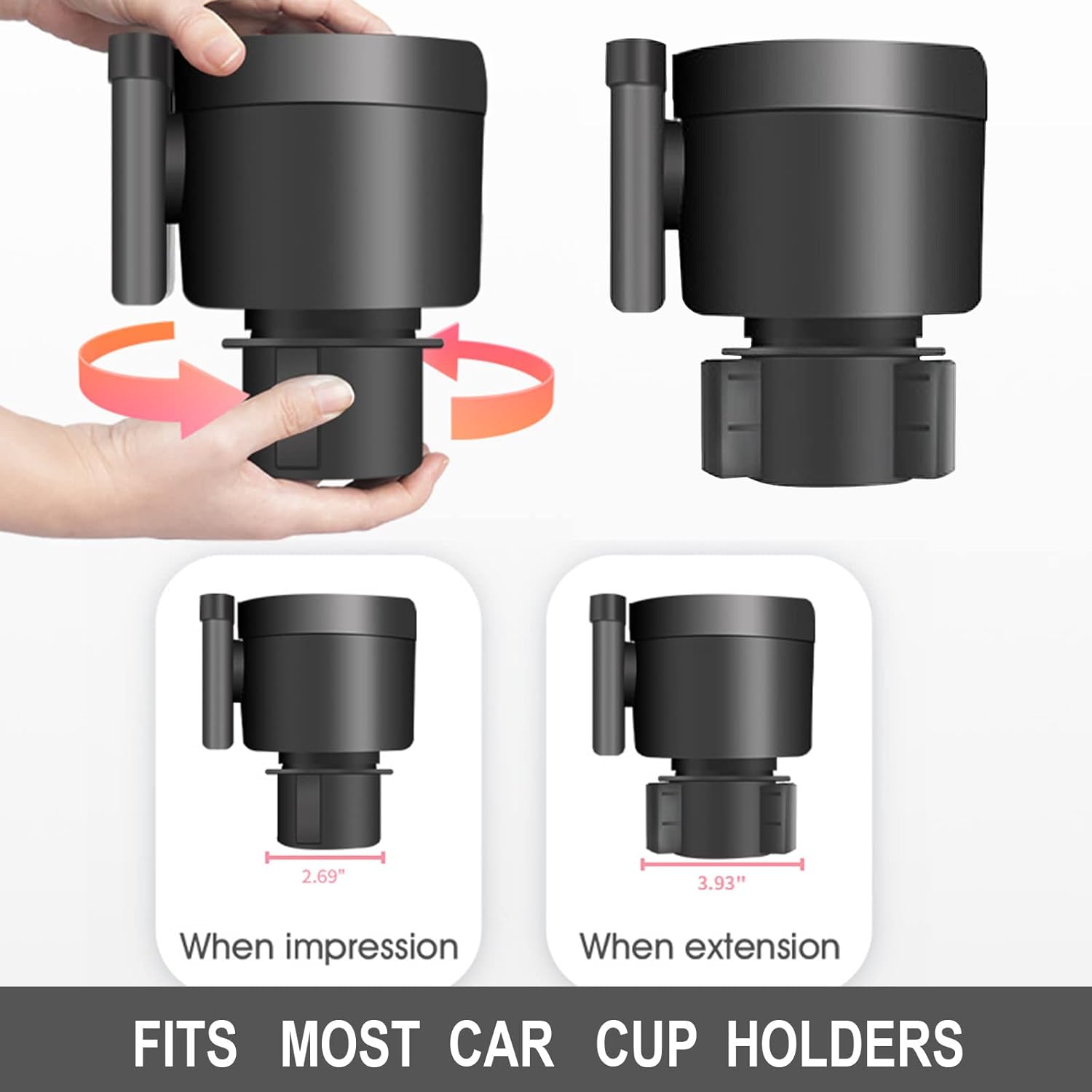 Big Cup Holder Expander for Car, Expandable Automotive Cup Organizer with Phone Stand, Adjustable Cupholder Compatible with Hydro Flasks Nalgenes Yeti Klean Kanteens Camelbak Bottles Mugs