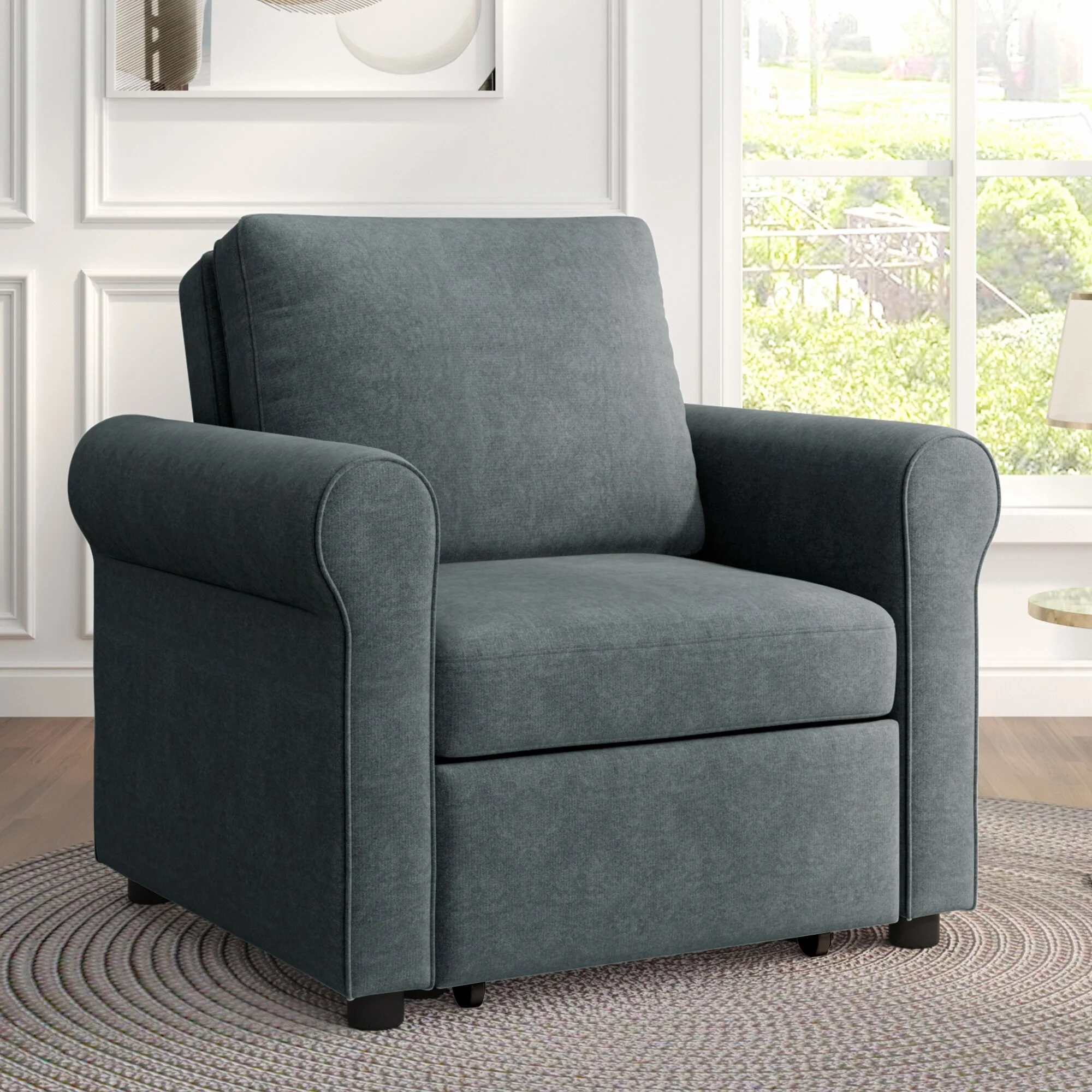 3-in-1 Sofa Bed Chair Convertible Sleeper Chair Bed Modern Adjust Backrest Single Sofa Bed Livingroom Accent Chair for Bedroom Dark Blue - Curated Treasures Market