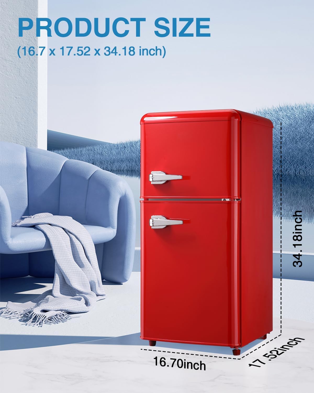Mini Refrigerator with Freezer 3.5 Cu.Ft, Mini Fridge with 7 Settings Temperature, Adjustable Shelves, 2 Doors, Low Noise, Mini Refrigerator for Apartment, Bedroom, Office, Dorm Red