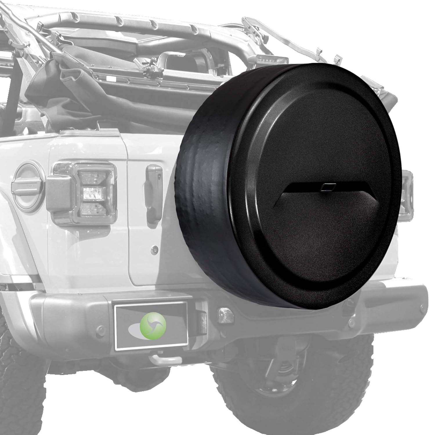 Boomerang - 32" Black-Textured Rigid JL Tire Cover (Plastic Face & Vinyl Band) for Jeep Wrangler JL (with Back-up Camera) - (2018-2021)