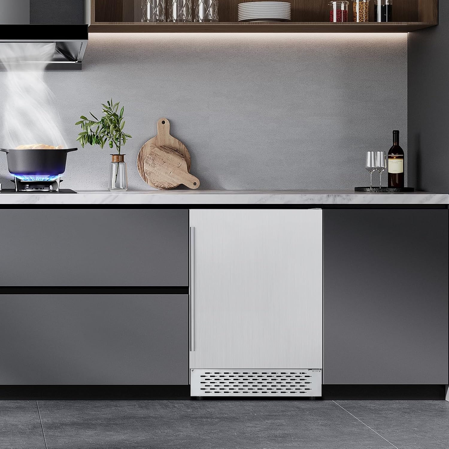 Outdoor Beverage Fridge - Weather Proof Stainless Steel, Beverage Cooler Under Counter, 120 Cans, Built-in/Freestanding, For Soda, Beer, Wine.