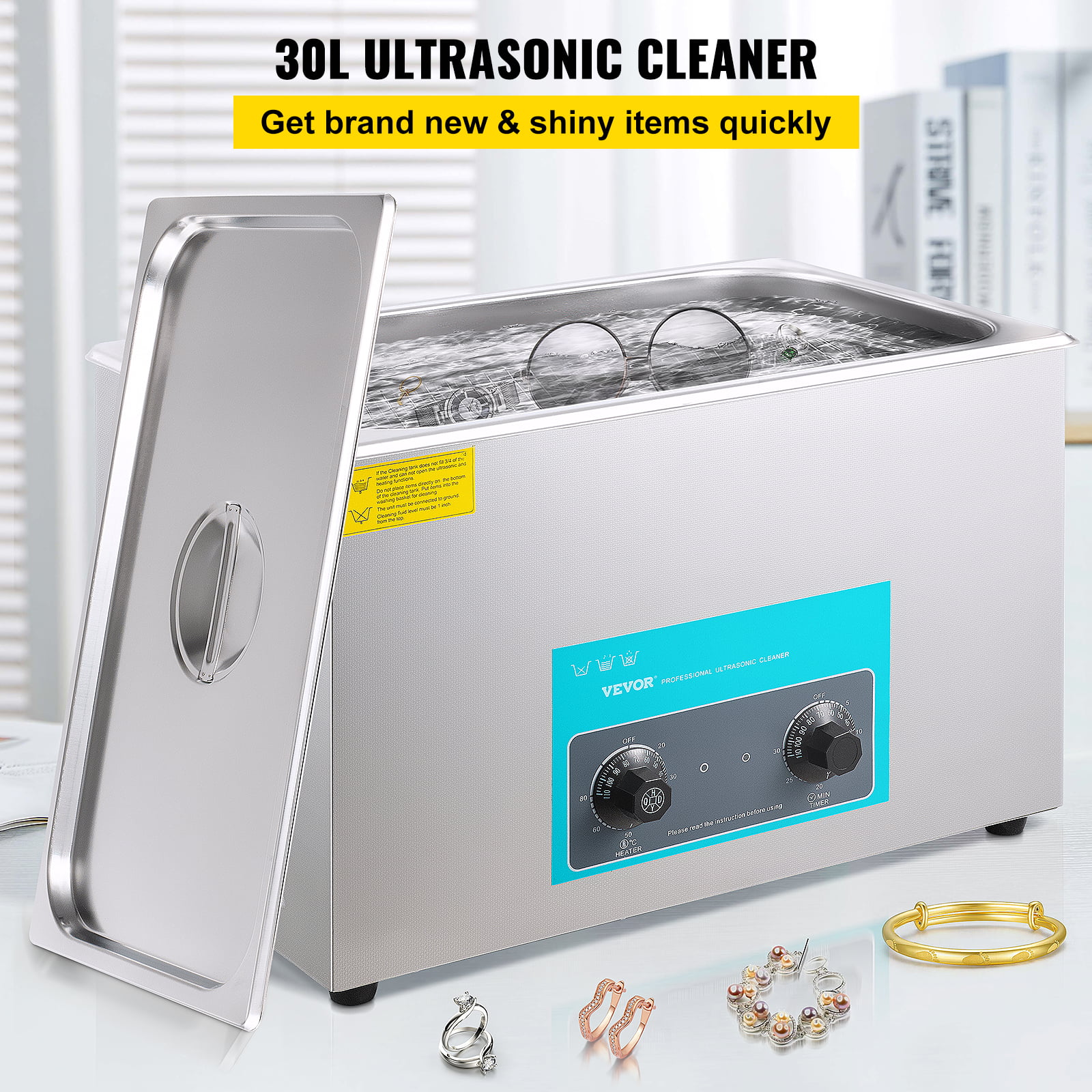 VEVORbrand 30L Ultrasonic Cleaner 304 Stainless Steel Professional Knob Control Ultrasonic Cleaners with HeaterTimer for Jewelry Watch Glasses Circuit Board Dentures Small Parts Dental Instrument