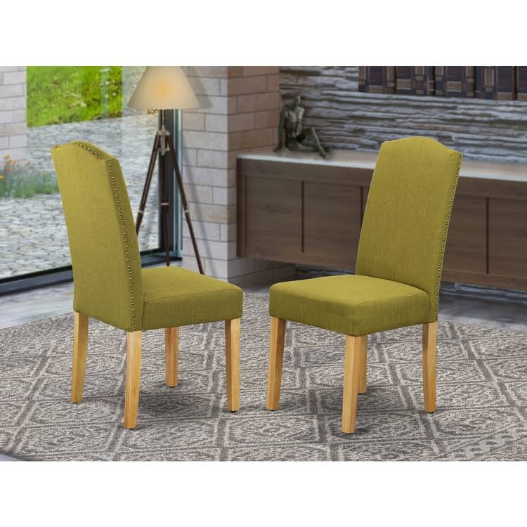 East West Furniture Encinal Parson Linen Fabric Chair - Set of 2-Color:Light Pickle/with Oak Leg, Gray