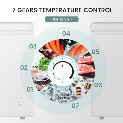 KICHKING Chest Freezer Deep Freezer Adjustable Temperature with Removable Basket Top Open Door Freezer Compact