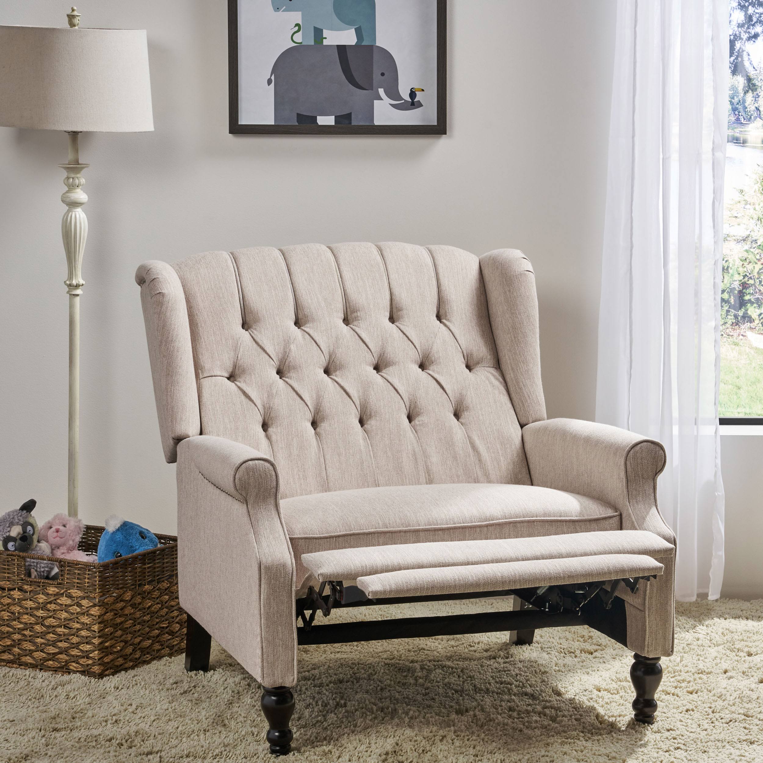 Salome Oversized Tufted Wingback Fabric Push Back Recliner, Navy Blue