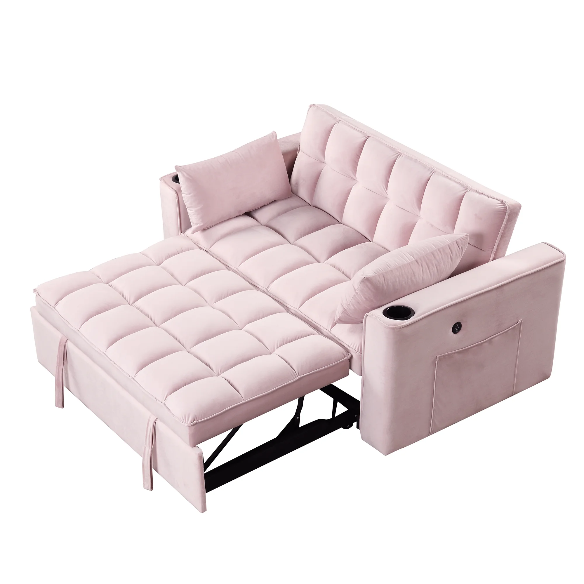 Hombay Modern Convertible Sleeper Sofa Bed, Folding Futon Couch Loveseat with Cup Holder and USB Charging Ports for Living Room Bedroom Apartment