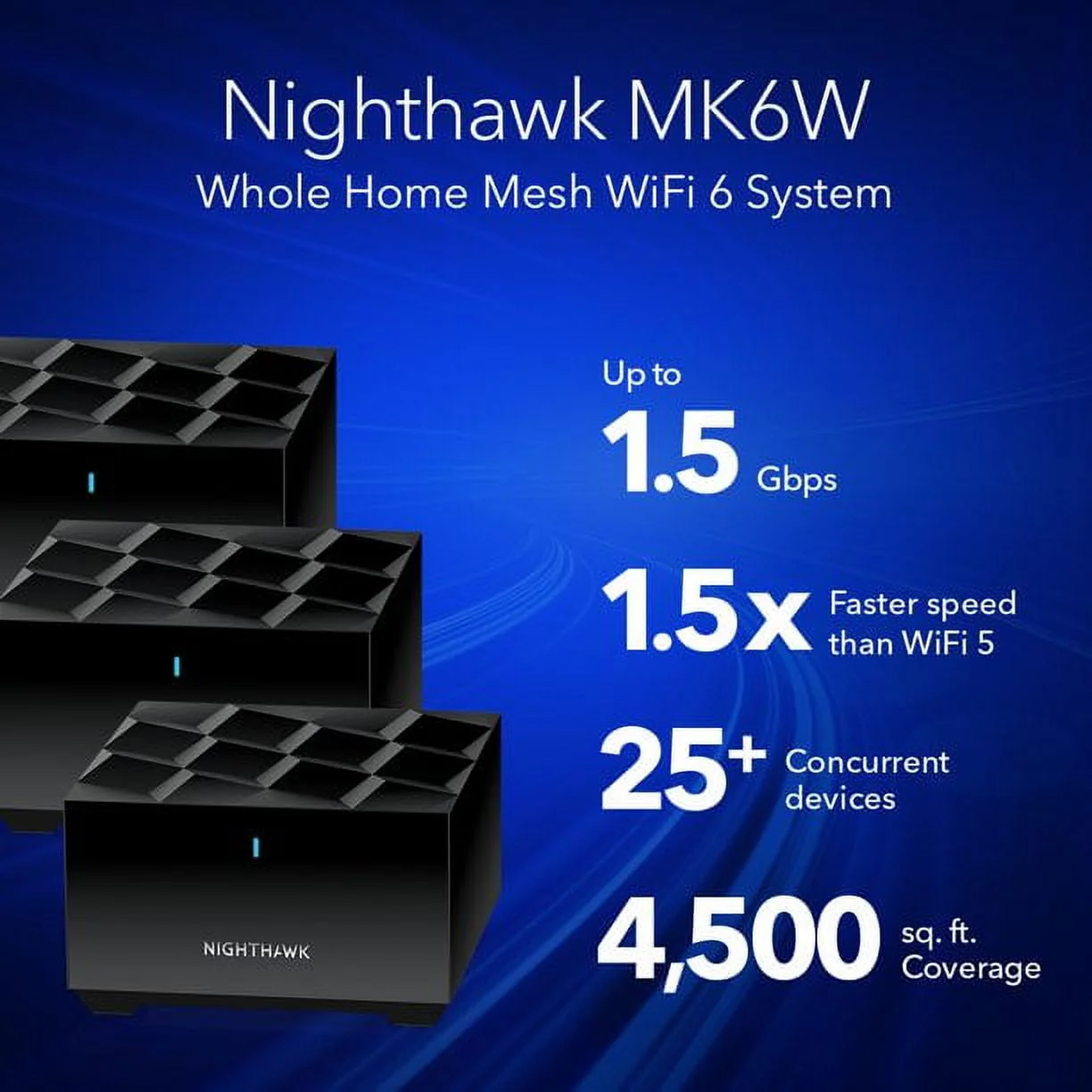 NETGEAR Nighthawk Dual-Band WiFi 6 AX1500 Mesh System 1.5 Gbps Router + 2 Satellites (MK6W-100NAS)