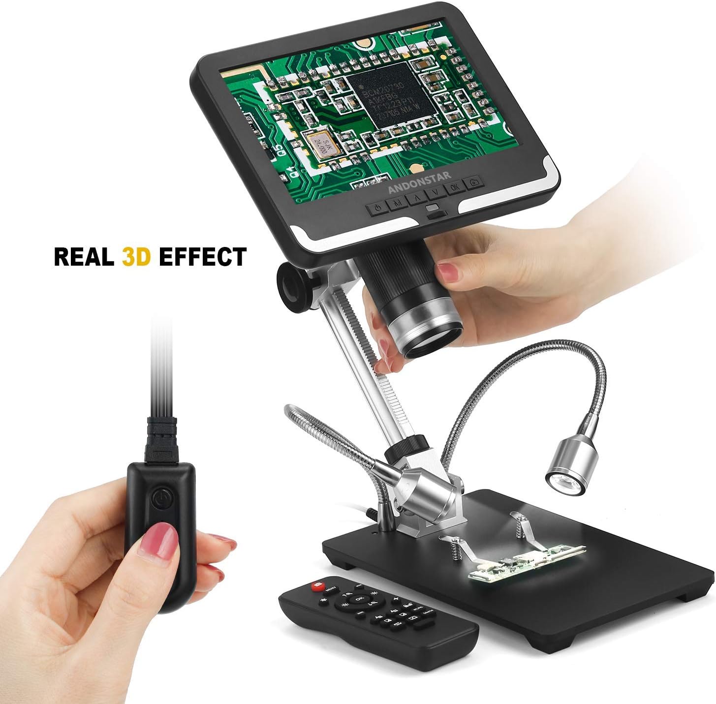 Andonstar Black corlor 7 inch LCD 1080P Circuit Board Digital Microscope AD206 with 200X Magnification Zoom for Phone Repair Soldering
