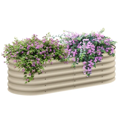 Buumin Outsunny 4.9' x 2' x 1.4' Galvanized Raised Garden Bed Kit, Outdoor Metal Elevated Planter Box with Safety Edging, Easy DIY Stock Tank for Growing Flowers, Herbs & Vegetables, Cream - Curated Treasures Market