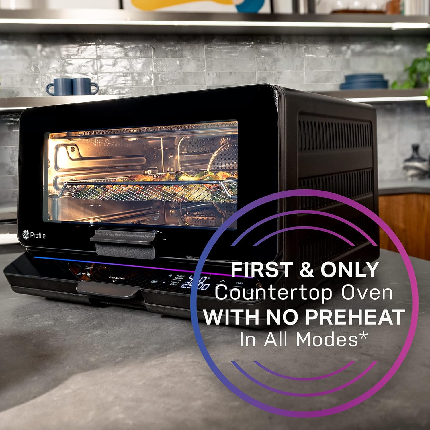 GE Profile Smart Oven with No Preheat, 11-in-1 Countertop Oven including Air Fry, Warm, Toast, Broil, Roast, Pastry, Reheat, and more, WiFi and Smart Connected, Black