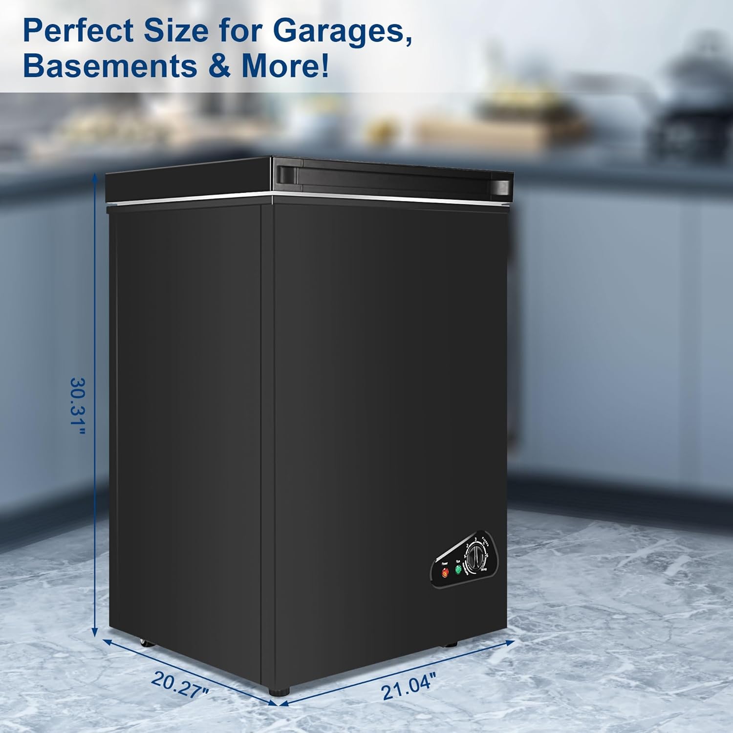 Small Chest Freezer 4 Cubic Feet, Mini Deep Freezer with Removable Baskets and Defrost Water Drain, 7 Adjustable Temperature, Top Open Door Compact Freezer Black for Home Office Use