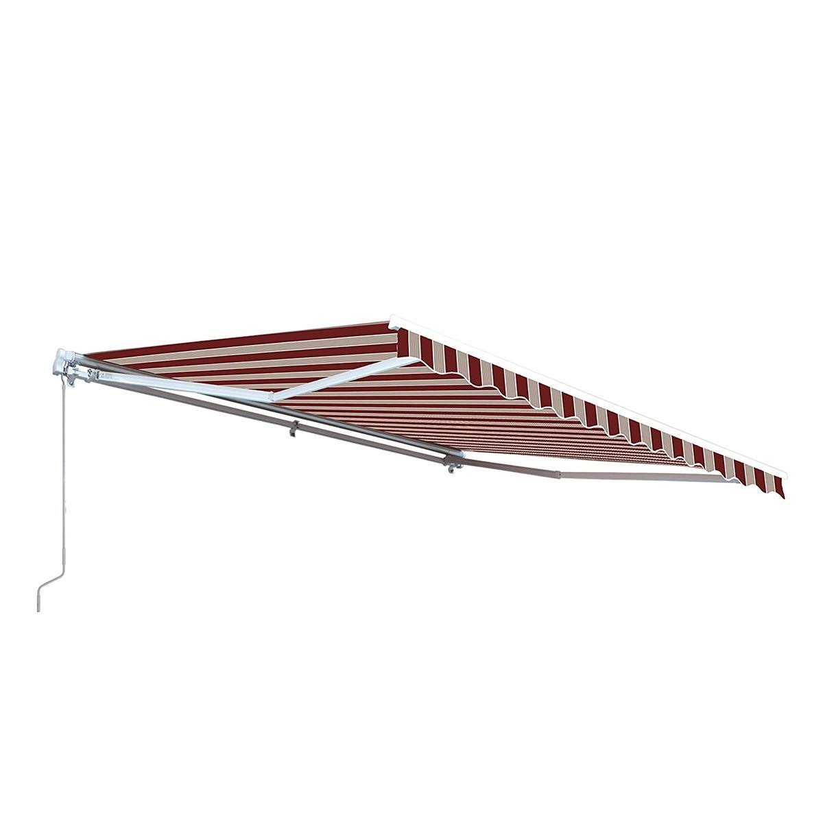 Aleko AWM20X10MSRED Retractable Motorized Patio Awning, 20& x 10&, Multi Stripe Red