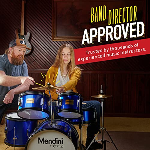 Mendini by Cecilio Drum Set, 5 Piece 16 Inch Junior Drums Kit with Bass, Toms, Snare Drum, Cymbal, Hi-Hat, Drumsticks & Seat for Beginner Student (Metallic Black)