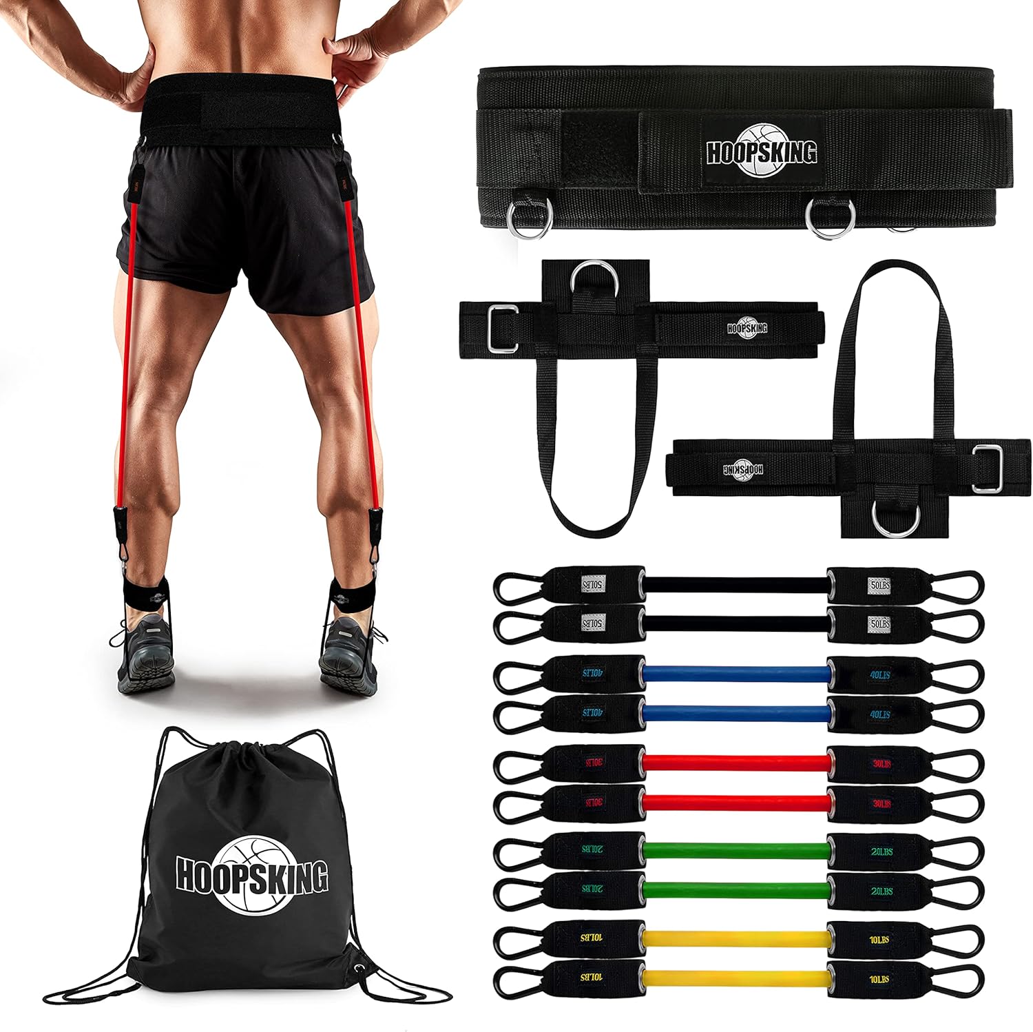 HoopsKing Vertical Jump Resistance Bands | Jump Higher | 5 Pairs of Different Resistance Levels