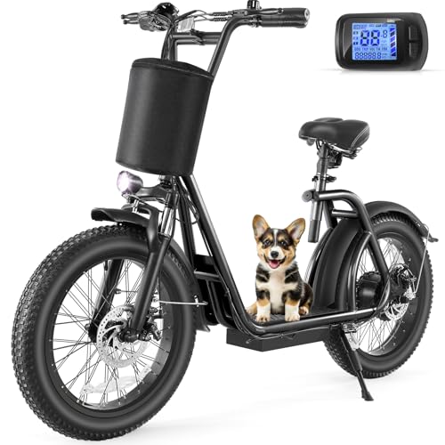 Caroma Peak 800W Foldable Electric Scooter Adults, 20" Fat Tire Electric Bike with 48V Battery, Up to 30Miles & 20MPH, Adult Electric Bicycles for Commuting with Basket&Adjustable Seat