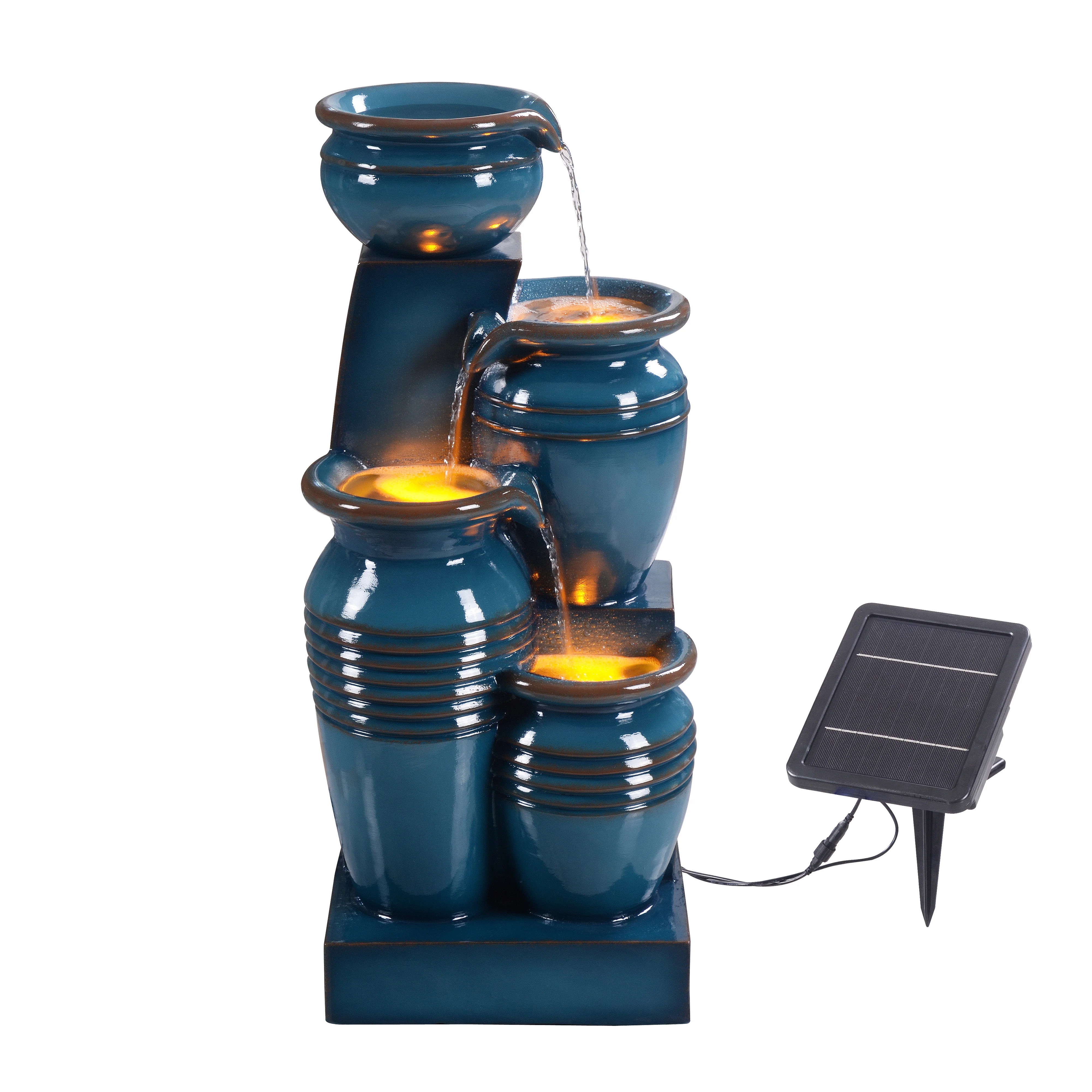 Teamson Home Outdoor 28.7" 4 Tier Cascading Bowl Solar Fountain Blue