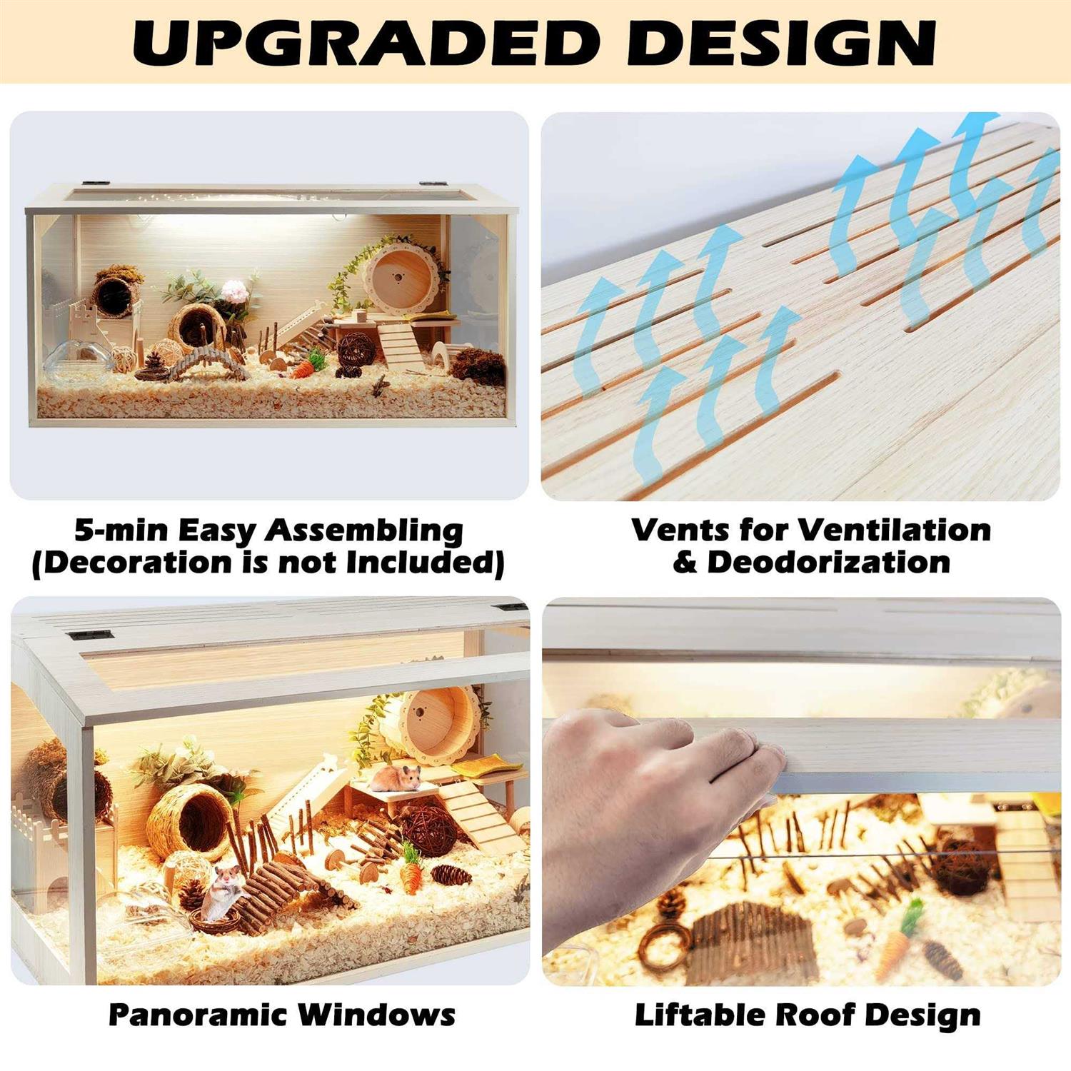 Prolee Hamster Cage Wooden Mice and Rat Habitat Openable Top with Acrylic Sheets Solid Built - Pet Supplies online store