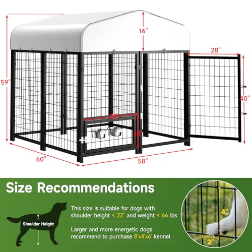 SINO LUBAN Outdoor Dog Kennel Outside Run with Doggy Door, Swivel Feeder&Roof - 8x4x6 Large Dog Kennels Pens Outside for Large Dogs Breed-Heavy Duty Cage Enclosure Yard (Can Connect to Your Dog House)