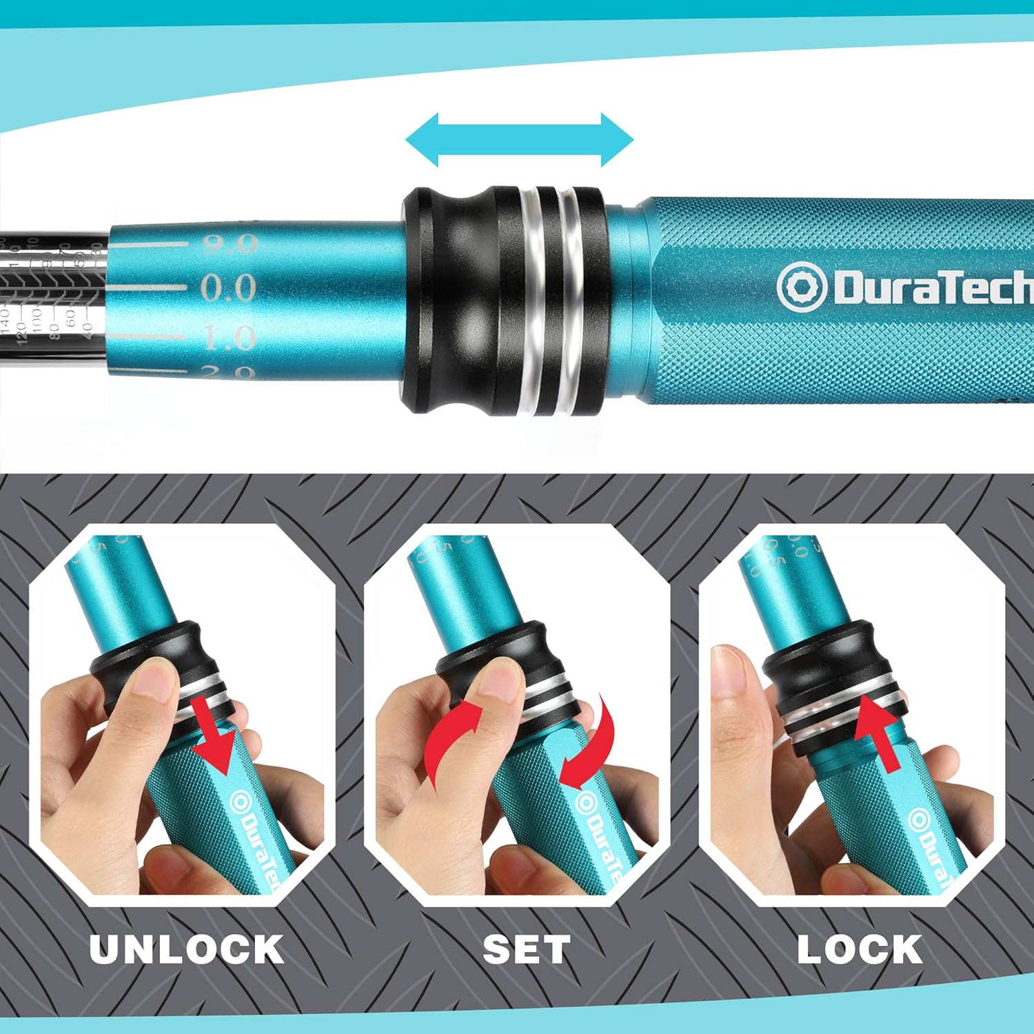 DURATECH 1/2-Inch Drive Click Torque Wrench, 30-160 Ft-lb, with Socket Adapter, Extensions Bar, Storage Case Included