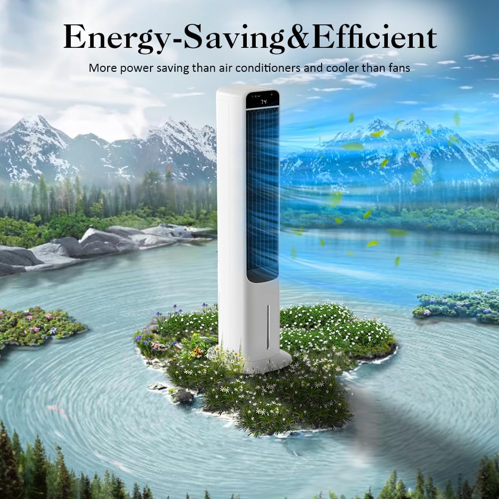 Swamp Cooler, 41" Evaporative Air Cooler With 4 Ice Packs, Remote, 50° Oscillation 3 Speeds 3 Wind Modes, Bladeless Cooling Fan That Blow Cold Air, Portable Air conditioner For Bedroom Home Office