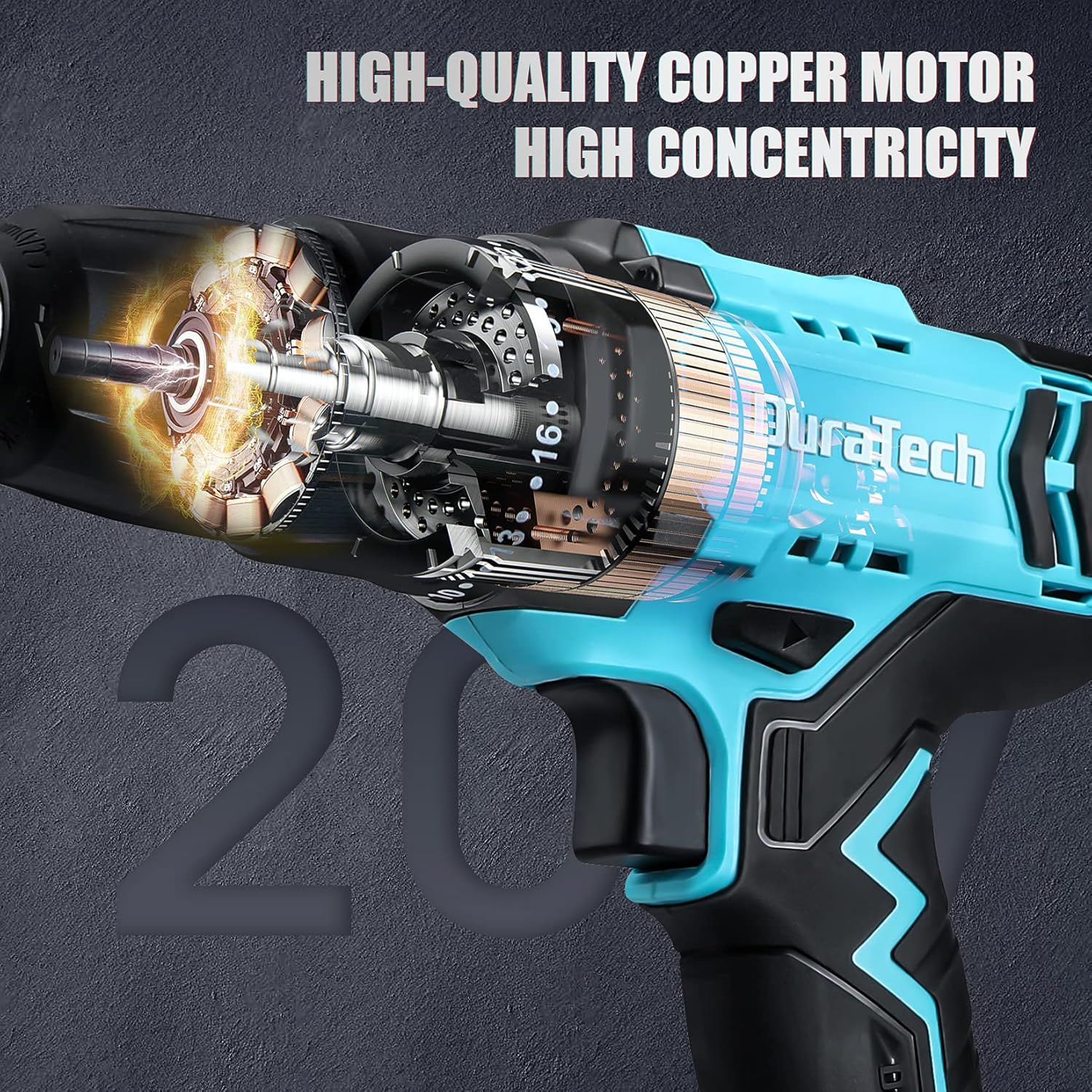 DURATECH 20V Cordless Drill, Electric Power Drill Driver Set with 1/2” Keyless Chuck, Variable Speed, 25+1 Torque Settings, 350 In-lbs Torque and 16pcs Drill Bits, Drill Tools Kit for Home Improvement Pack of 2