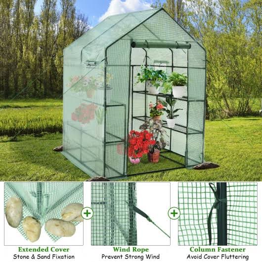 Walk-In Greenhouse 56x22 x 56x22 x 77x22 Gardening with Observation Windows