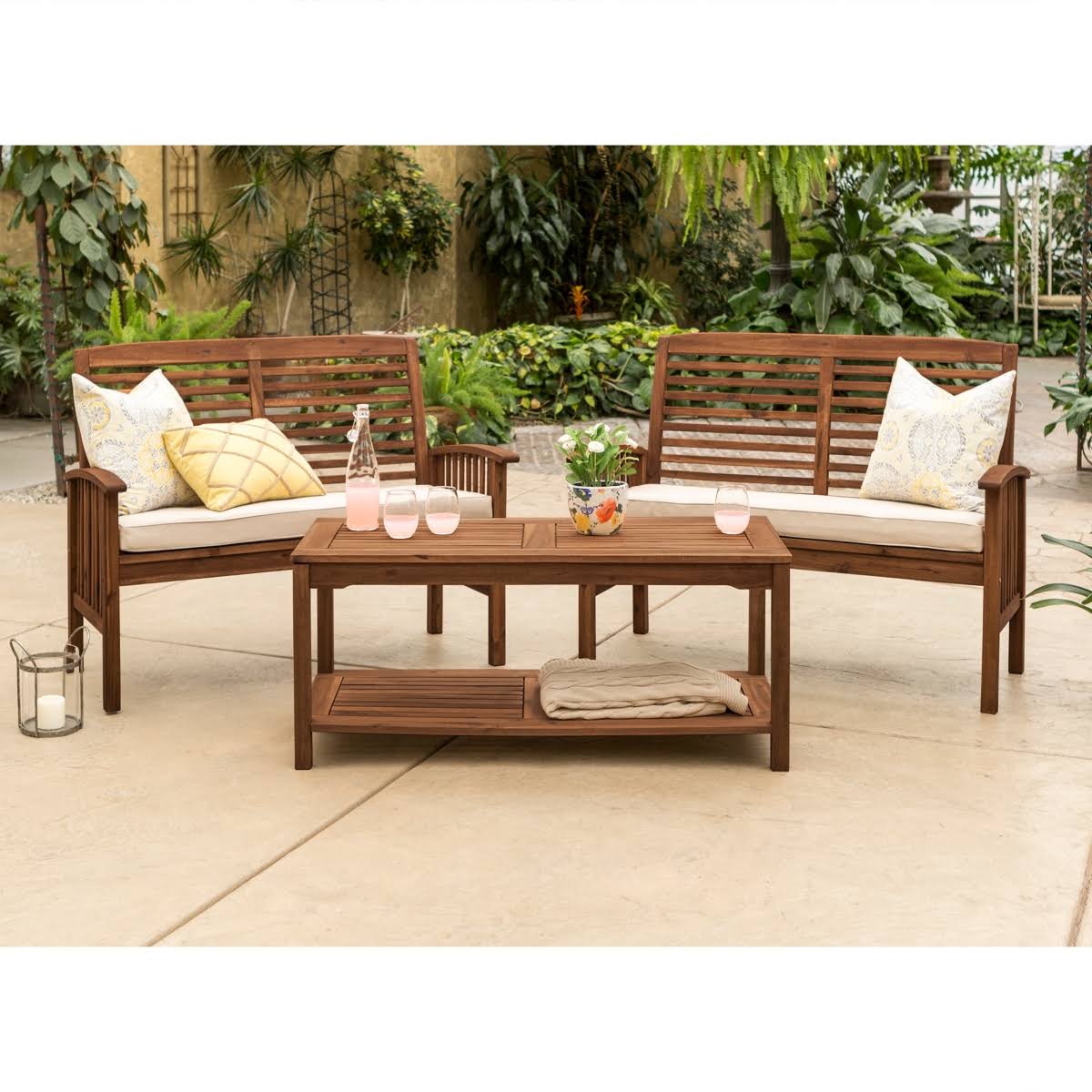 3-Piece Acacia Wood Patio Conversation Set - Dark Brown - Dark Brown