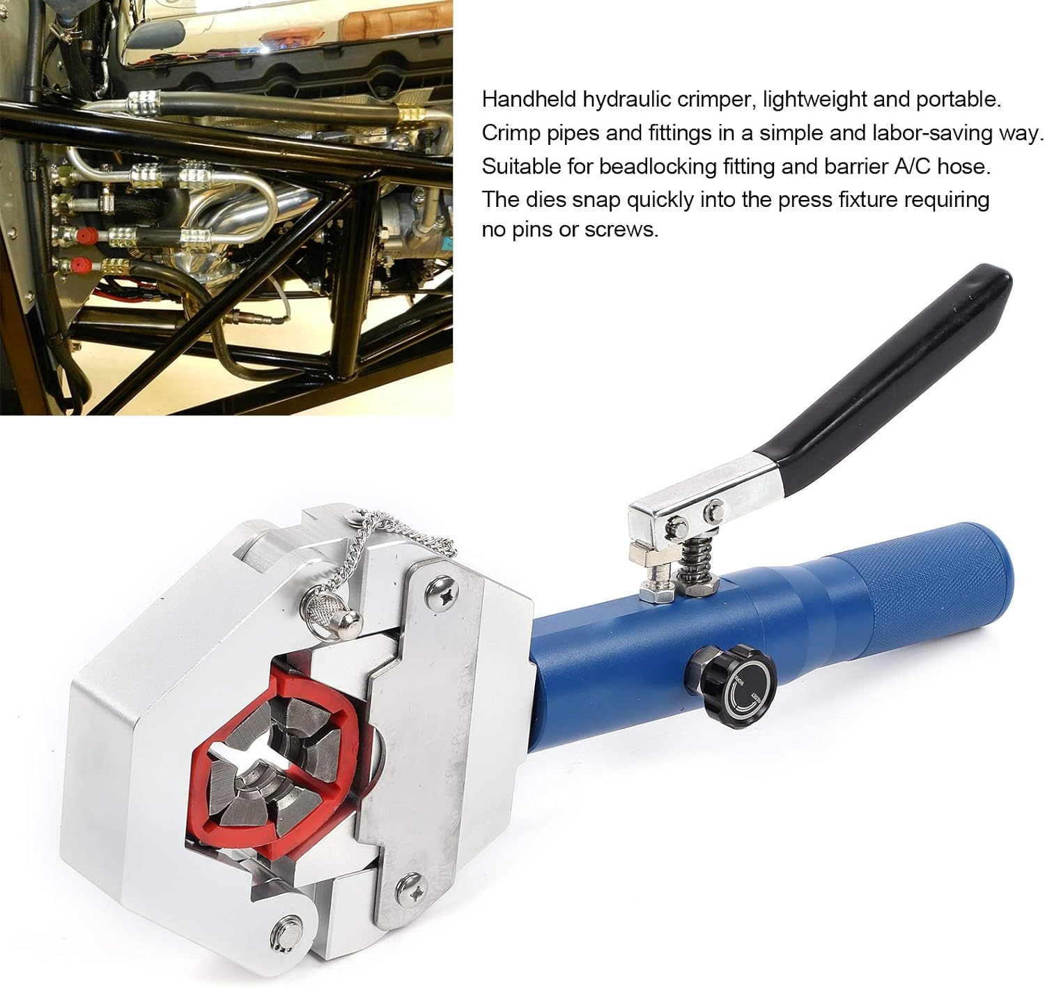Auto Manual A/C Hose Crimper Kit, Hydraulic Hose Crimping Tool with 7 Die Set, Air Conditioning Repaire Handheld, Durable Aluminum Material