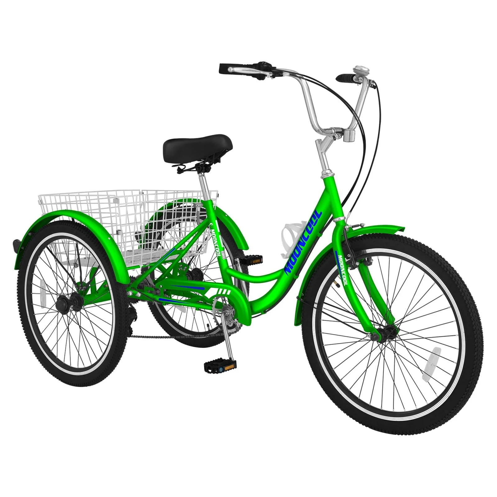MOPHOTO Adult Tricycle for Seniors,Low Frame Three Wheel Bikes with Large Basket & Bell (Cyan, 26inch /7-Speed), 3 Wheel Cargo Bicycle,Safe and Durable Trike